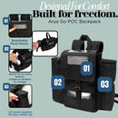 Black Arya Go POC backpack with mesh panels, battery storage, and secure side pockets.