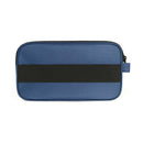 Blue portable oxygen accessory pouch with zipper and black horizontal strap