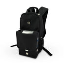 Black oxygen concentrator backpack with mesh side pocket and front display window