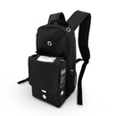 Black backpack for portable oxygen concentrator with side mesh pocket and adjustable straps