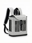 Light gray Inogen portable oxygen concentrator backpack with mesh panels and padded straps