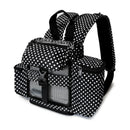 Black and white polka dot backpack for Inogen One concentrator with mesh and zippered pockets