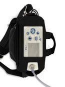 Inogen One G5 portable oxygen concentrator in a black carry bag with nasal cannula attached