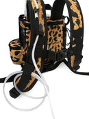 Leopard print oxygen concentrator backpack with nasal cannula and padded straps