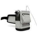 Gray portable oxygen concentrator carry bag with mesh panels and nasal cannula tube