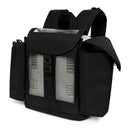 Black portable oxygen concentrator backpack with mesh windows and padded straps