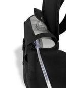 Black portable oxygen concentrator carrying bag with attached clear tubing
