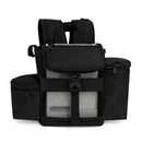 Black portable oxygen concentrator backpack with side pockets and mesh front panel