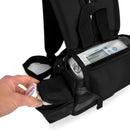 Inogen One G3 portable oxygen concentrator in black carry backpack with accessory pocket