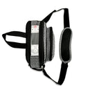 Black and white houndstooth portable oxygen concentrator bag with shoulder strap