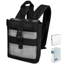 Black mesh backpack for Inogen G3 and G4 portable oxygen concentrators with device examples