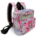 Floral pink and gray backpack for portable oxygen concentrator with multiple zippered pockets