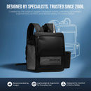 Lightweight black oxygen concentrator backpack with ergonomic straps and mesh pockets