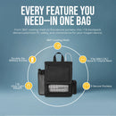 Black backpack with 360° cooling mesh, five secure pockets, for G5 and Rove 6 portable oxygen devices.
