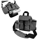 Houndstooth portable oxygen concentrator carry bag with multiple pockets and adjustable strap