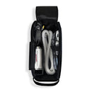 Open black CPAP travel bag with hose, mask, and accessories organized inside