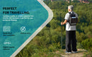 Senior man hiking outdoors wearing a portable O2TOTES OxyGo Next backpack, designed for easy carrying and travel.