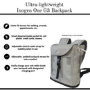 Ultra-lightweight Inogen One G3 backpack with padded straps, mesh panels, and easy-access ports.