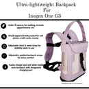 Ultra-lightweight lavender backpack for Inogen One G3, with mesh sides and padded straps.