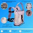 Light purple portable oxygen concentrator backpack with mesh ventilation panels, zippered pocket, and integrated cannula and charging ports, designed for lightweight and easy carrying.