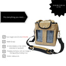 Tan and black Inogen One G3 carry bag with shoulder strap, fits oxygen unit, accessories, and essentials