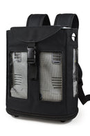 Black mesh backpack for portable oxygen concentrator with adjustable straps and buckle