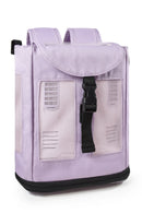 Light purple Inogen One G3 backpack with mesh panels and black buckle, front view