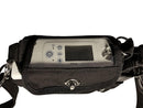 Inogen One G4 portable oxygen concentrator in black carry bag with shoulder strap