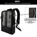 Black mesh oxygen concentrator backpack with velcro cannula panels and side exit for tubing.