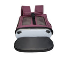 Purple backpack for portable oxygen concentrator with padded straps and mesh panels