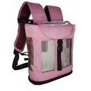 Pink backpack for portable oxygen concentrator with mesh windows and adjustable straps