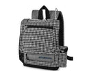Black and white houndstooth oxygen concentrator backpack with front zipper pocket