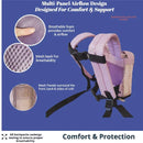 Purple backpack harness with breathable mesh panels and airflow comfort design for respiratory device.