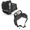 Black carry bag for portable oxygen concentrator with zippered pockets and mesh panels.