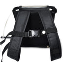 Black backpack with padded straps and chest buckle for portable oxygen concentrator