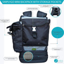 O2TOTES SimplyGo mini black backpack with storage pockets, mesh panels, and ergonomic straps